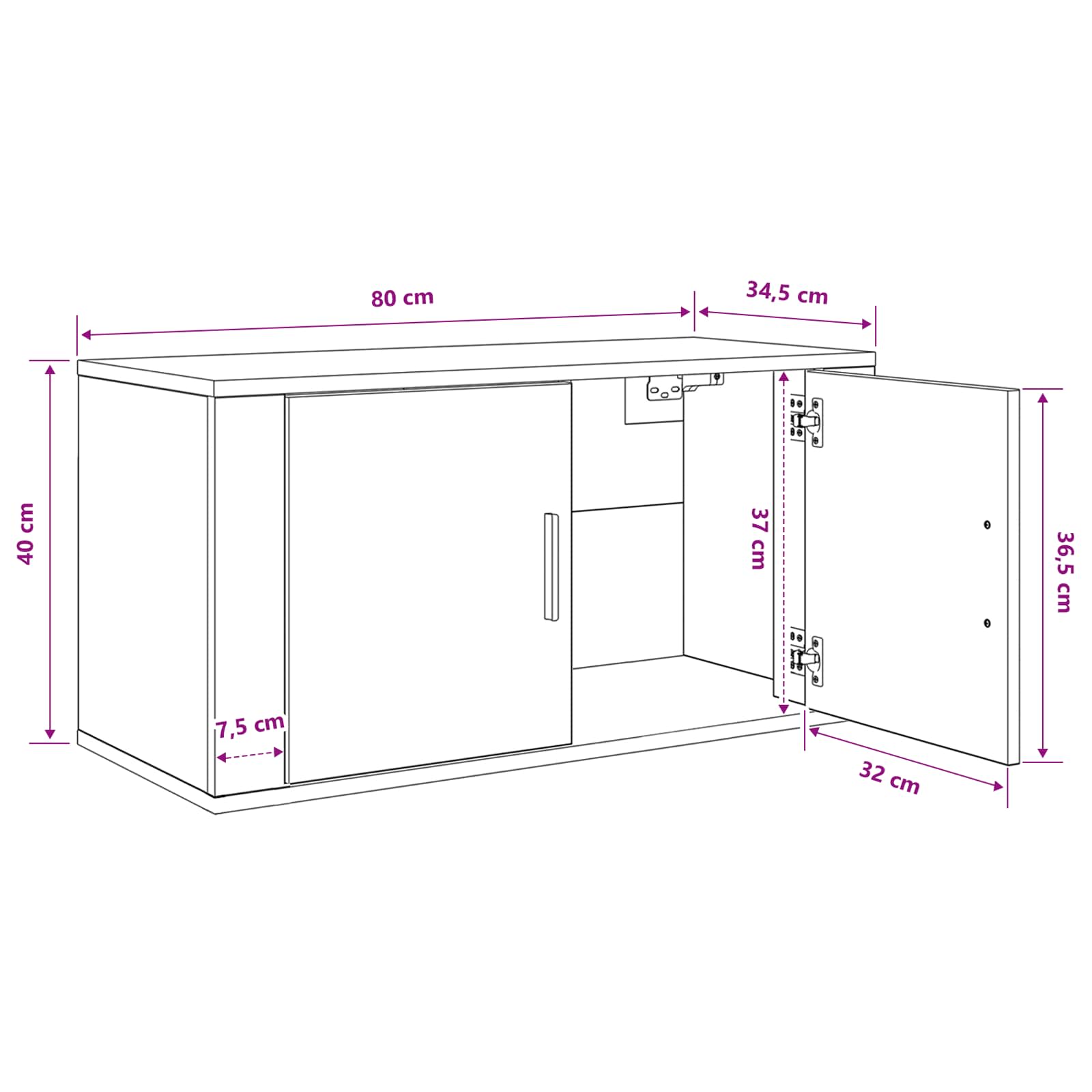 Vægmonteret TV Skab Sort eg 80 x 34,5 x 40 cm Konstrueret træ
