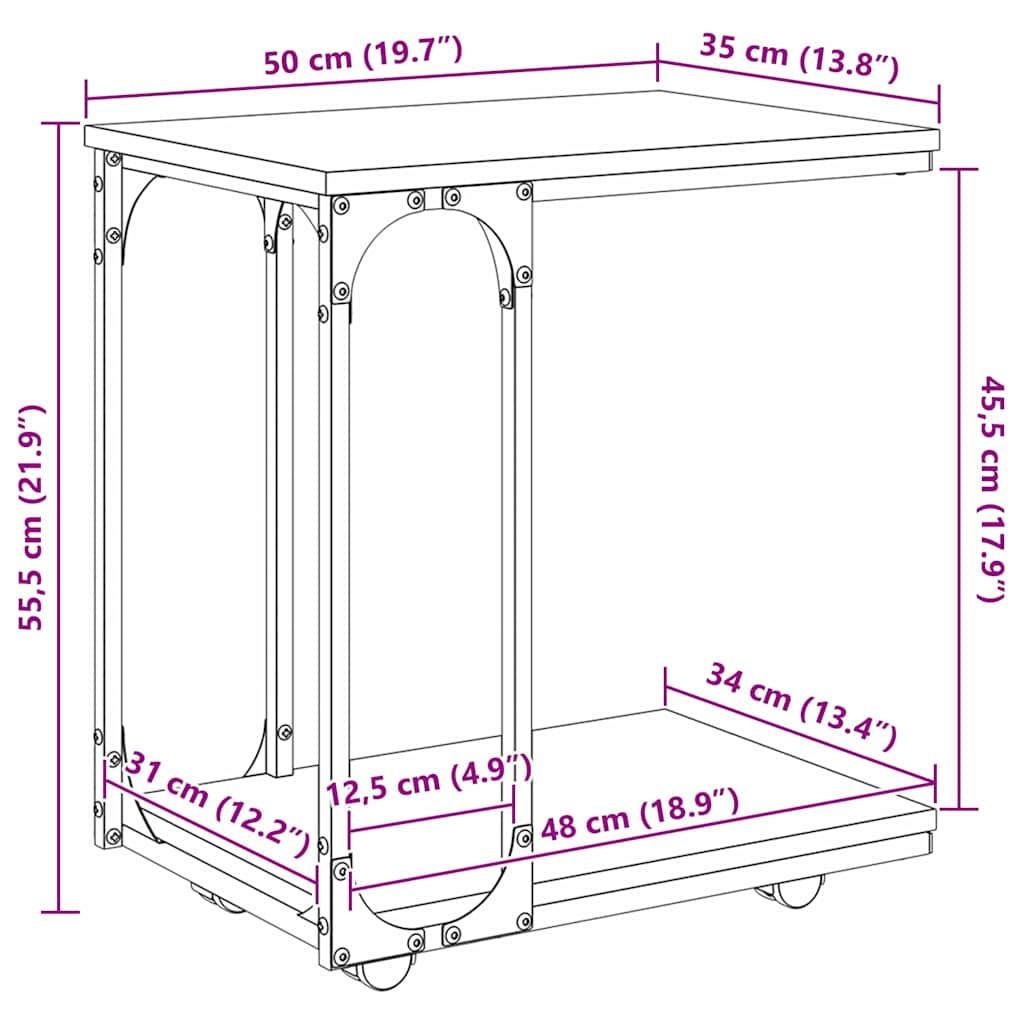 Sidebord med hylde Sort eg 50 x 35 x 55.5 cm Konstrueret træ