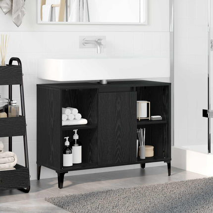 Vaskeskab med dør Sort eg 80 x 33 x 60 cm Ingeniørt træ og jern