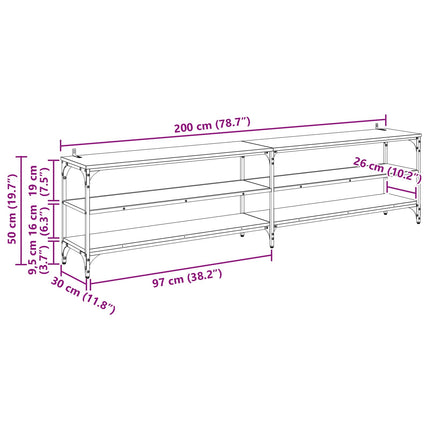 TV-skab 200 x 30 x 50 cm Sort eg Ingeniørt træ og jern