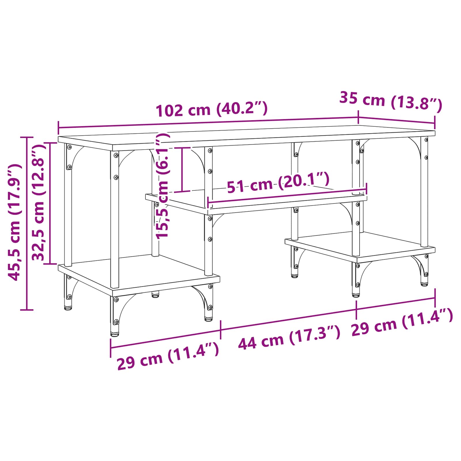 TV-skab Gammelt træ 102 x 35 x 45,5 cm Ingeniørt træ og jern