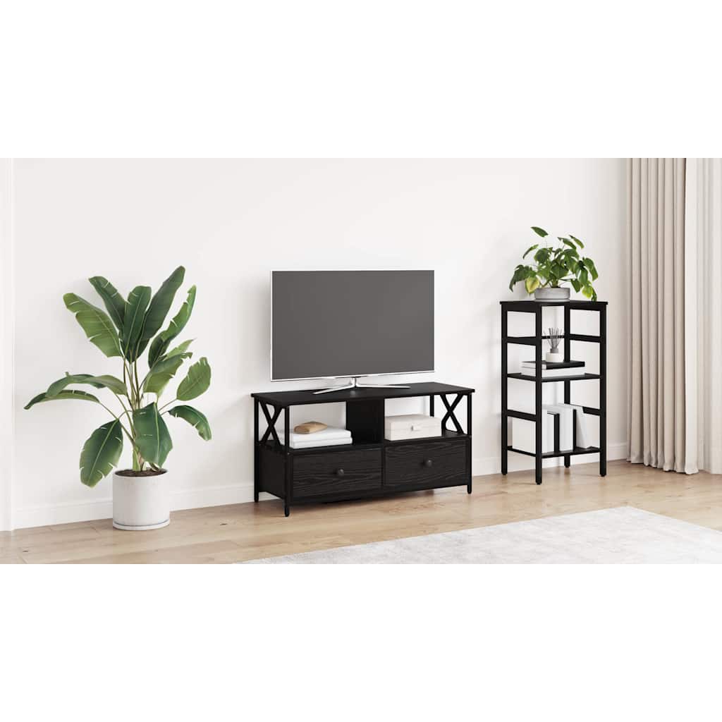 TV-skab med skuffe Sort eg 90 x 33 x 45 cm Ingeniørtræ og stål