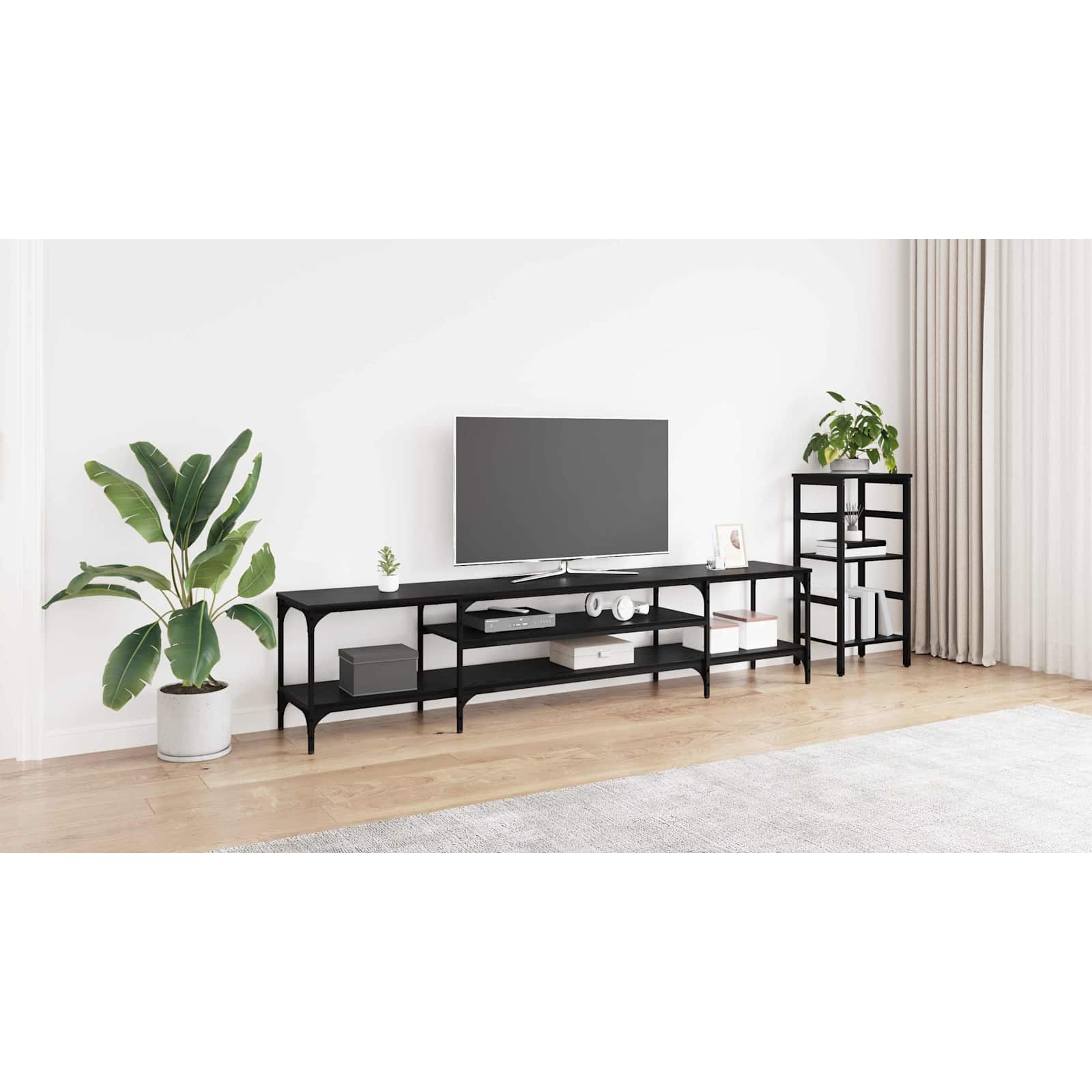 TV-skab Sort eg 201 x 35 x 45 cm Ingeniørt træ og jern