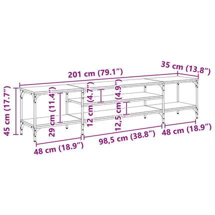 TV-skab Sort eg 201 x 35 x 45 cm Ingeniørt træ og jern
