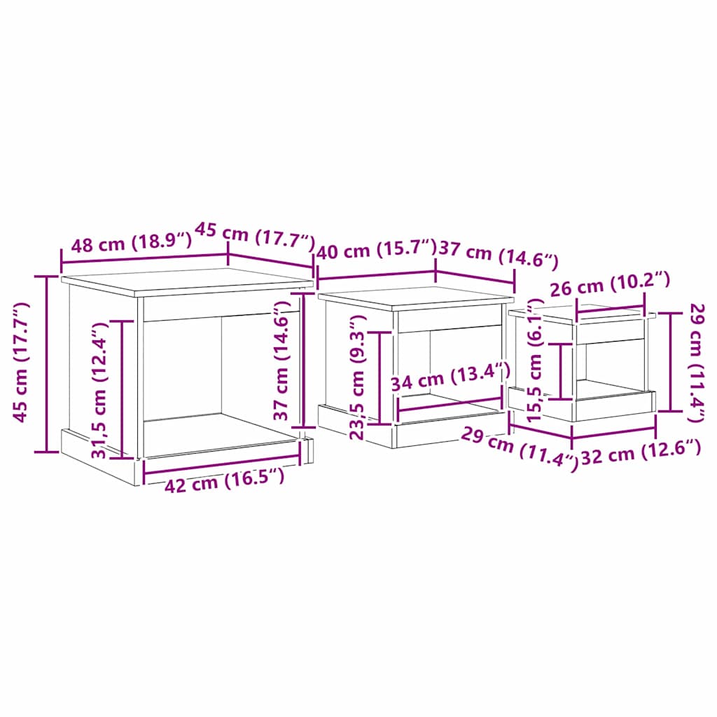Sofabord 3 pcs Artisan Egetræ Konstrueret træ