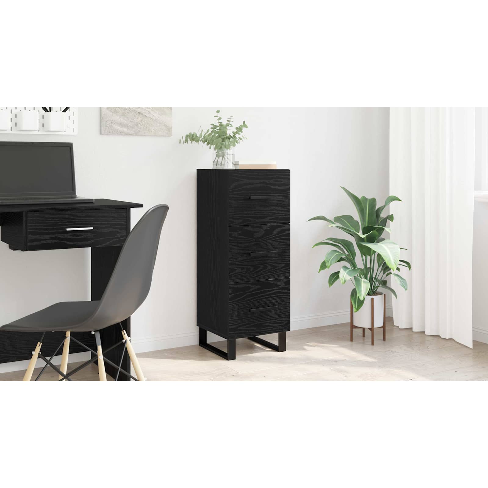 Sideboard Sort eg 34,5 x 34 x 90 cm Ingeniørt træ og jern