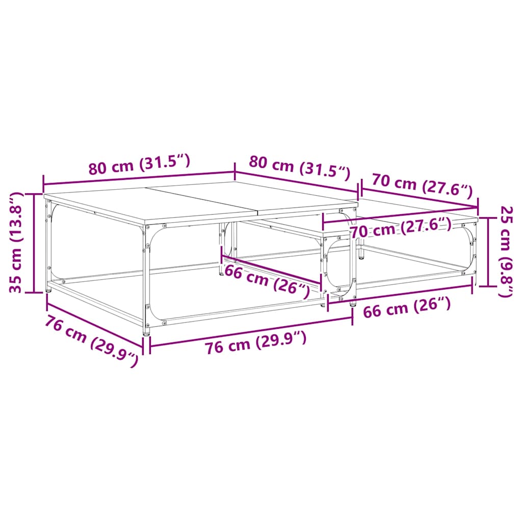 Sofabord 2 pcs Sort eg Konstrueret træ