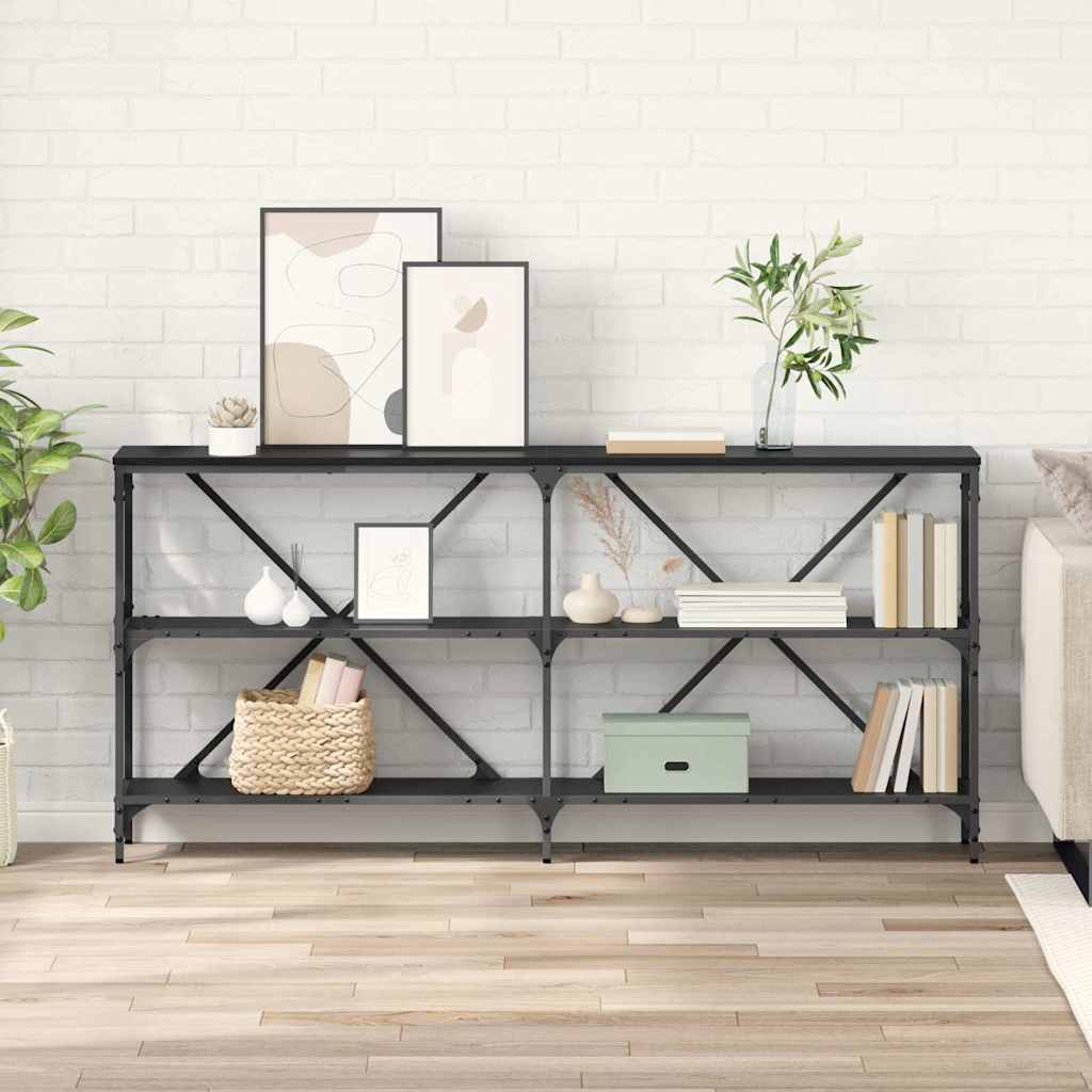 Konsolbord med hylde Sort eg 160 x 30 x 75 cm Konstrueret træ