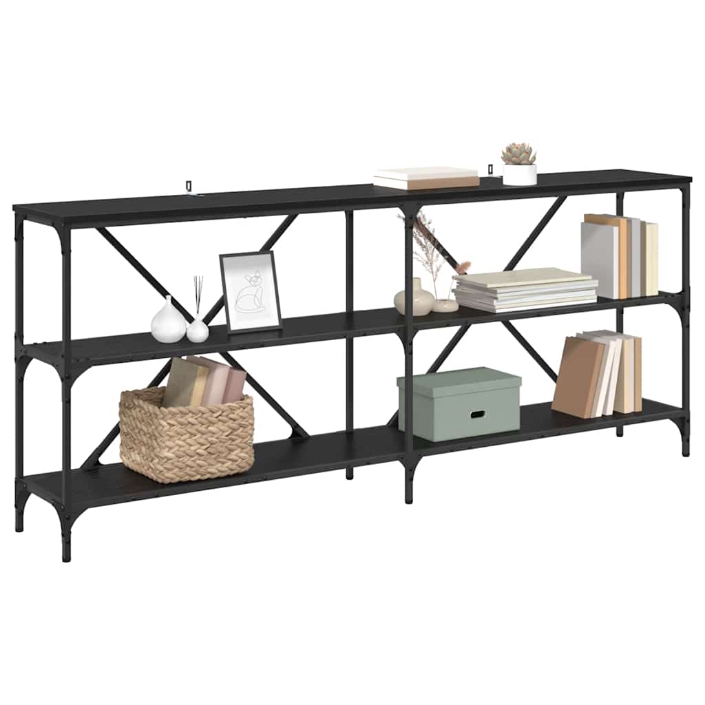Konsolbord med hylde Sort eg 180 x 30 x 75 cm Konstrueret træ