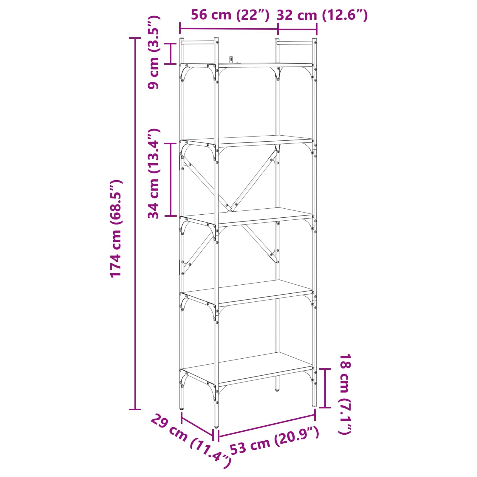Bogreol Gammelt træ 56 x 32 x 174 cm Konstrueret træ