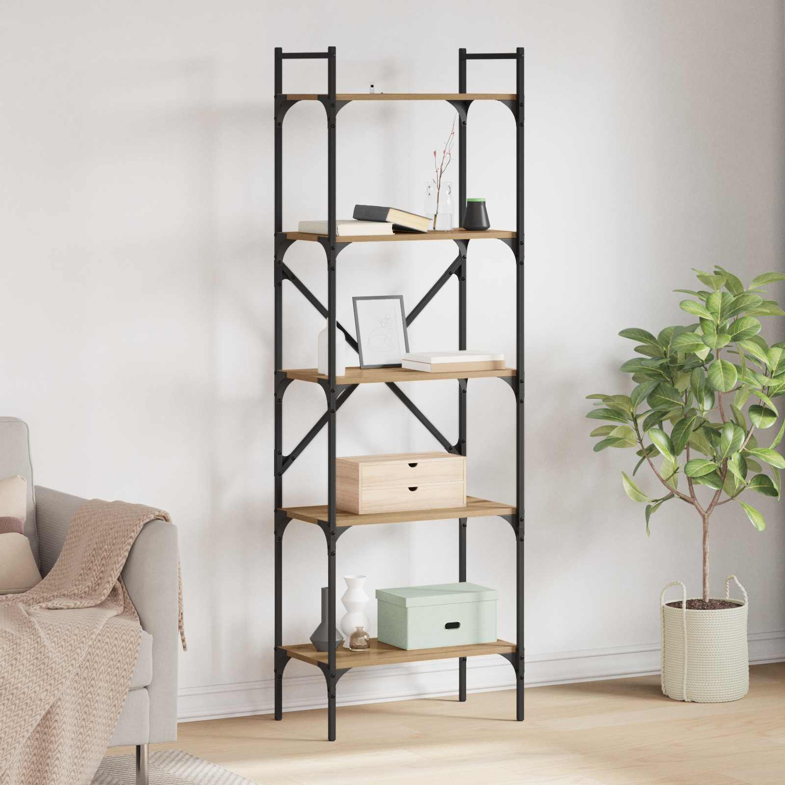 Bogreol Artisan Egetræ 56 x 32 x 174 cm Konstrueret træ