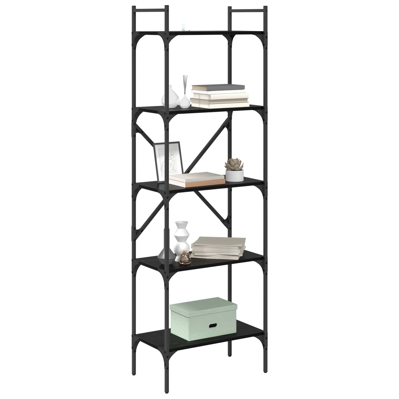 Bogreol Sort eg 56 x 32 x 174 cm Konstrueret træ billede