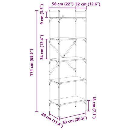 Bogreol 5 niveauer 56 x 32 x 174 cm Konstrueret træ Sort eg