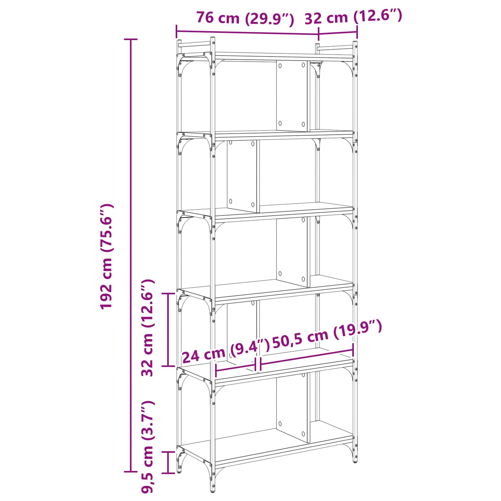 Bogreol artisan eg 76 x 32 x 192 cm Konstrueret træ