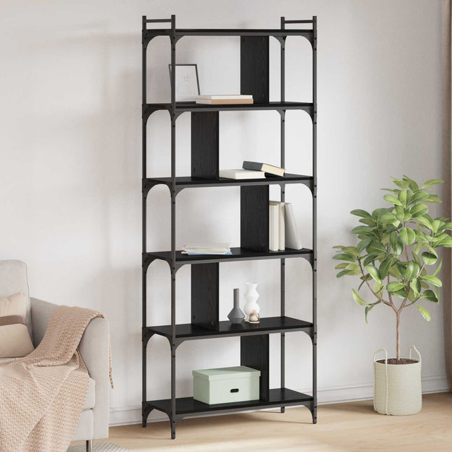 Bogreol 5 niveauer 76 x 32 x 192 cm Konstrueret træ Sort eg