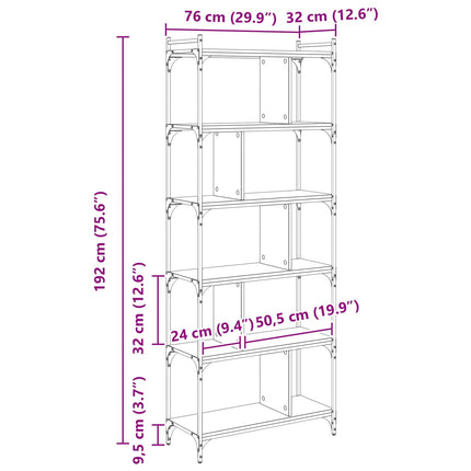 Bogreol 5 niveauer 76 x 32 x 192 cm Konstrueret træ Sort eg