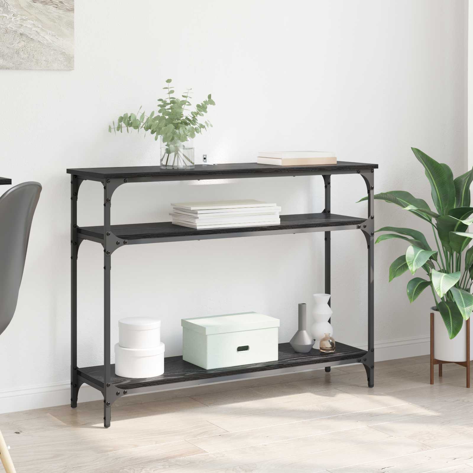 Konsolbord med hylde Sort eg 100 x 29 x 75 cm Konstrueret træ