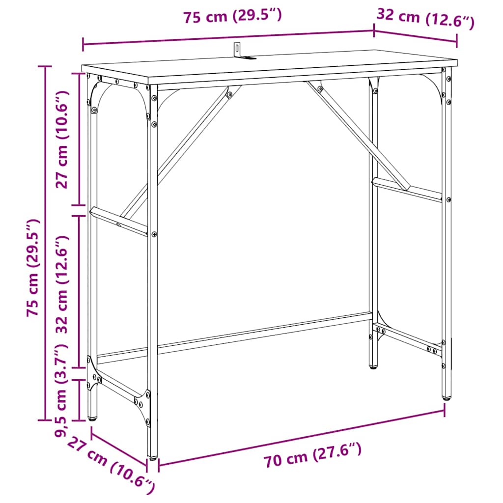 Konsolbord artisan eg 75 x 32 x 75 cm Konstrueret træ