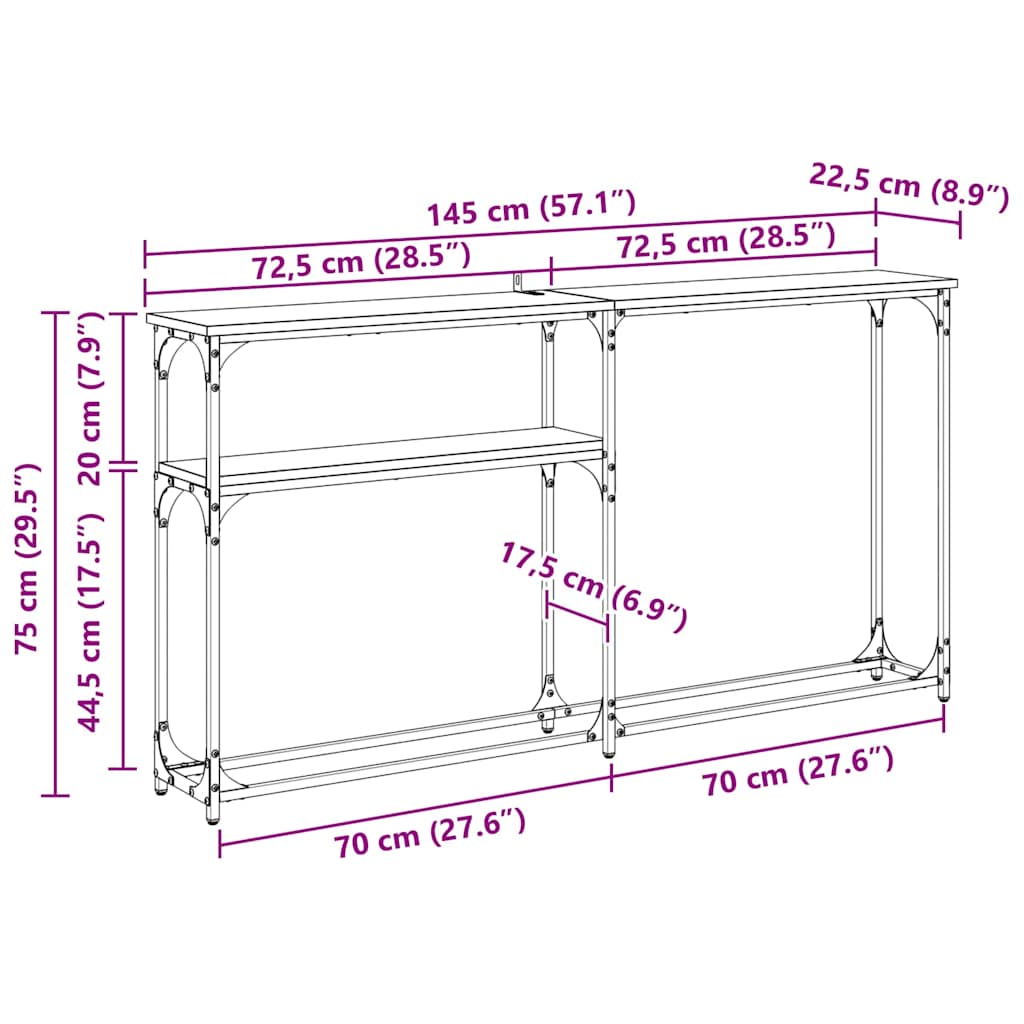 Konsolbord Sort eg 145x22.5x75cm Konstrueret træ