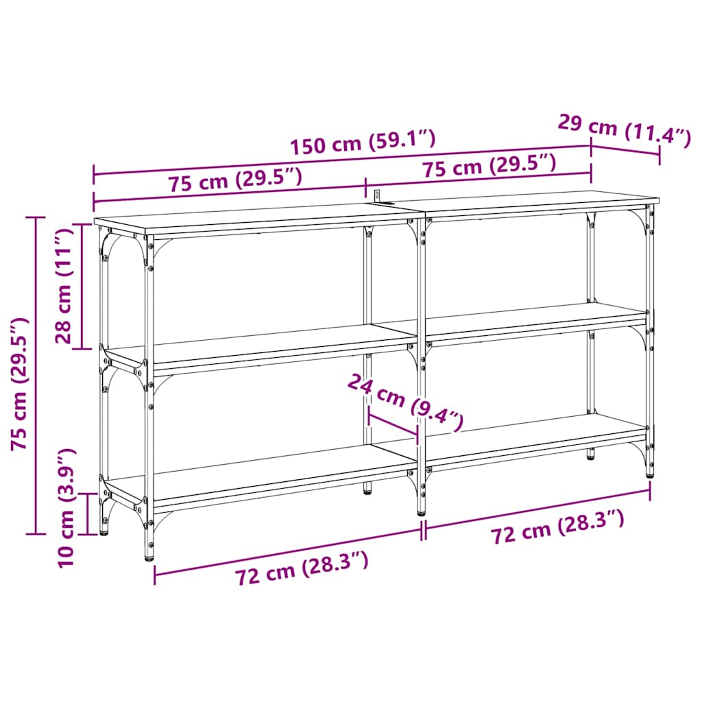 Konsolbord Artisan Egetræ 150 x 29 x 75 cm Samlet træ og metal