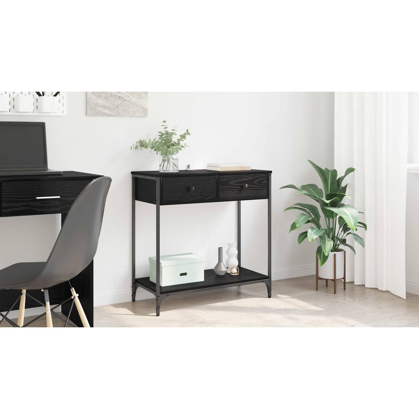 Konsolbord med skuffe Sort eg 75 x 34,5 x 75 cm Konstrueret træ