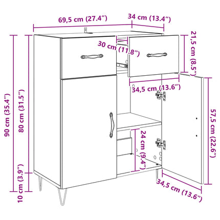 Sideboard Artisan Egetræ 69,5 x 34 x 90 cm Konstrueret træ