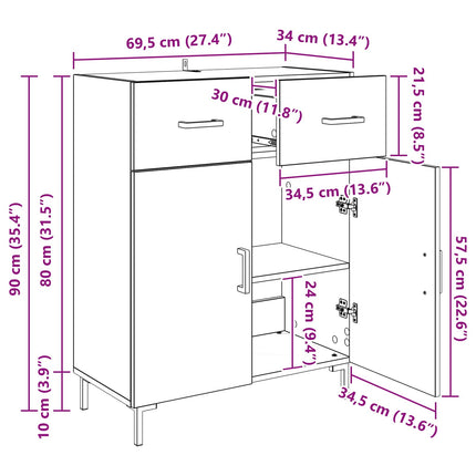Sideboard Artisan Egetræ 69,5 x 34 x 90 cm Konstrueret træ
