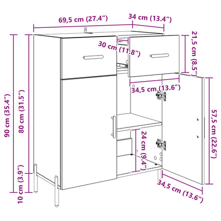Sideboard Artisan Egetræ 69,5 x 34 x 90 cm Konstrueret træ