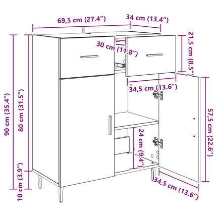 Sideboard Artisan Egetræ 69,5 x 34 x 90 cm Konstrueret træ