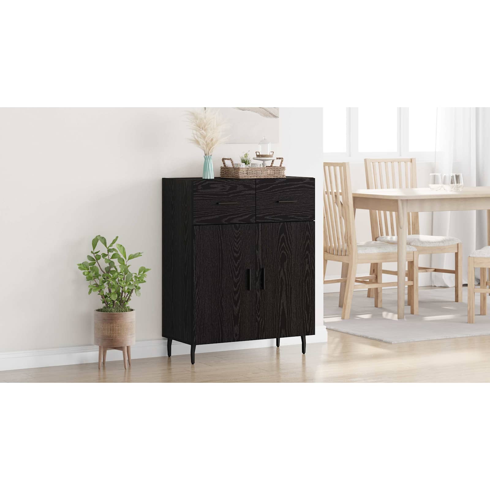 Sideboard med skuffe Sort eg 69,5 x 34 x 90 cm Konstrueret træ