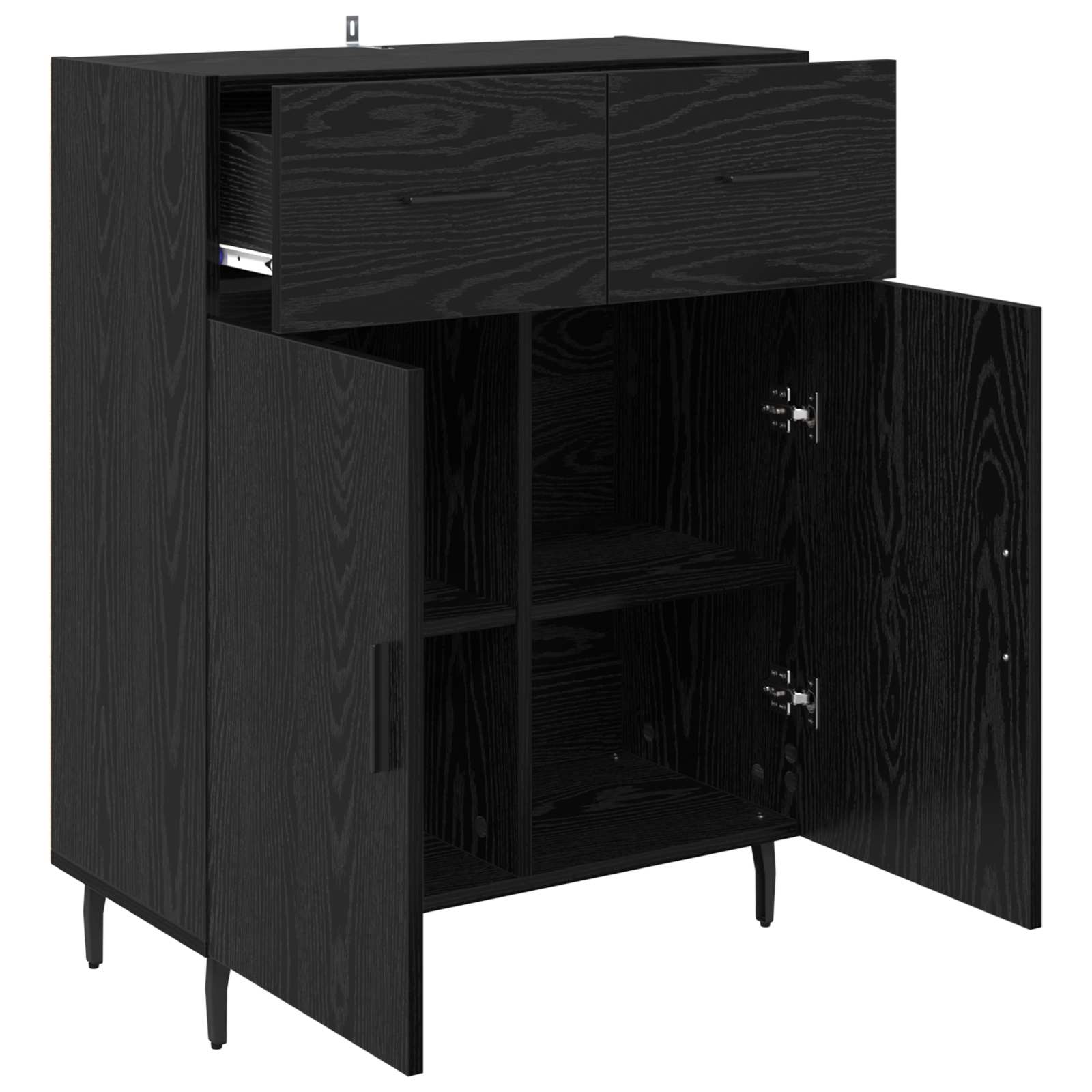 Sideboard med skuffe Sort eg 69,5 x 34 x 90 cm Konstrueret træ
