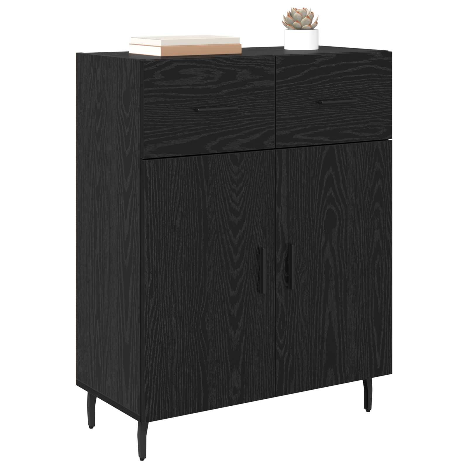 Sideboard med skuffe Sort eg 69,5 x 34 x 90 cm Konstrueret træ