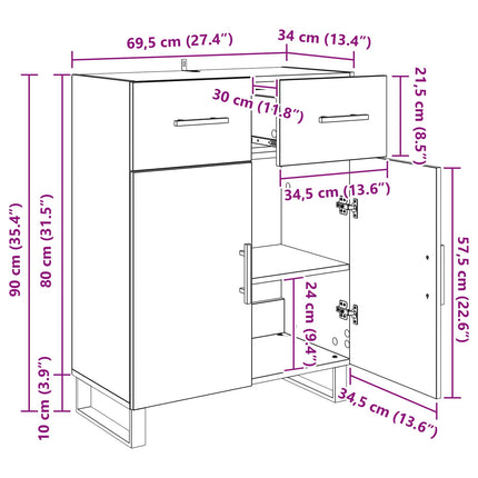 Sideboard Gammelt træ 69,5 x 34 x 90 cm Konstrueret træ