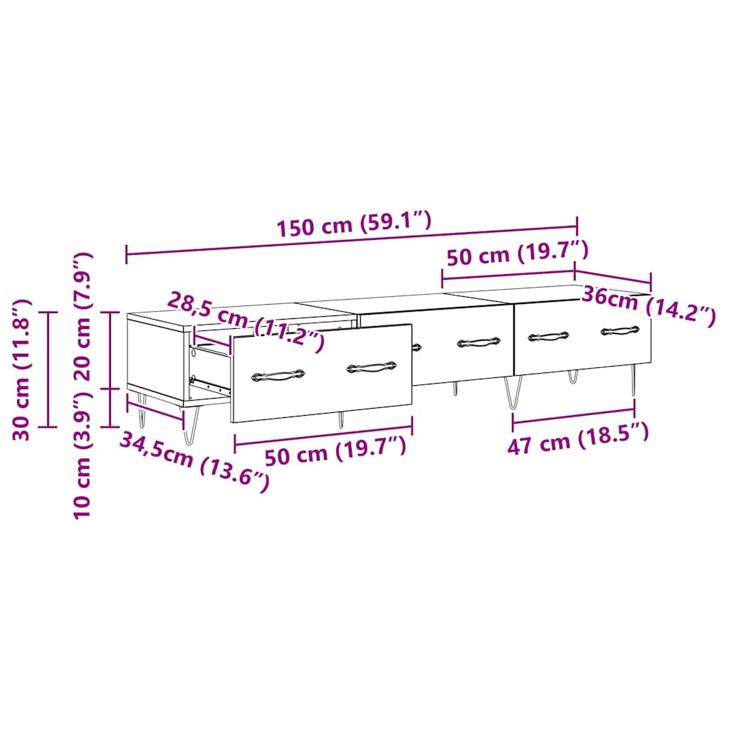 TV-skab med skuffe Gammelt træ 150 x 36 x 30 cm Konstrueret træ