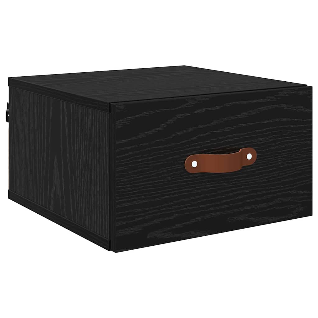Vægmonteret natbord Sort eg 35 x 35 x 20 cm Konstrueret træ