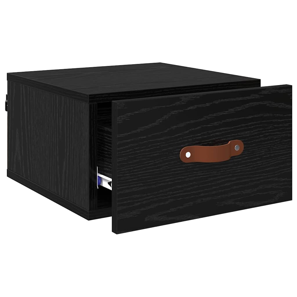 Vægmonteret natbord Sort eg 35 x 35 x 20 cm Konstrueret træ