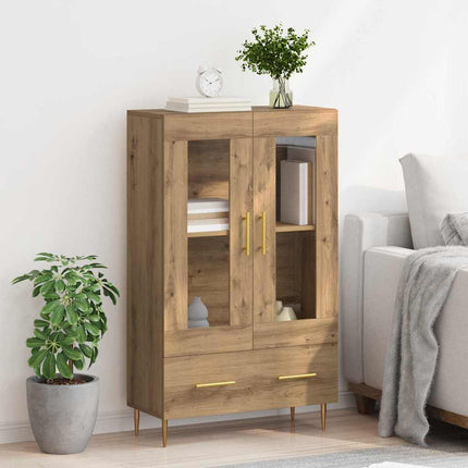 Highboard Artisan Egetræ 69,5 x 31 x 115 cm Ingeniørtræ og glas