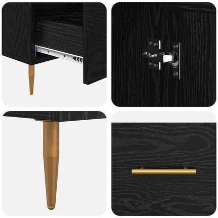 Highboard Sort eg 69,5 x 31 x 115 cm Ingeniørtræ og glas
