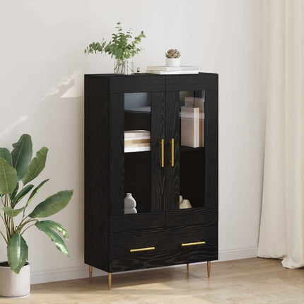 Highboard Sort eg 69,5 x 31 x 115 cm Ingeniørtræ og glas