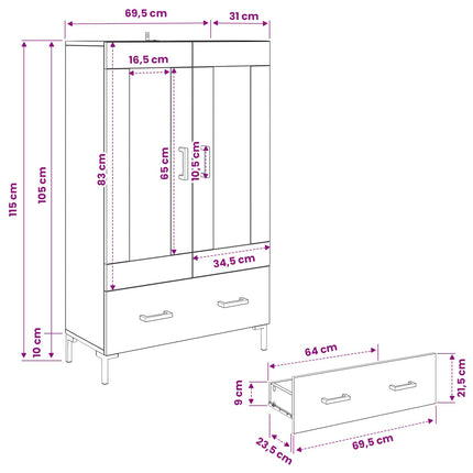 Highboard Artisan Egetræ 69,5 x 31 x 115 cm Konstrueret træ