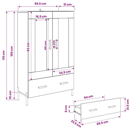 Highboard CORONA Gammelt træ 69,5 x 31 x 115 cm Konstrueret træ