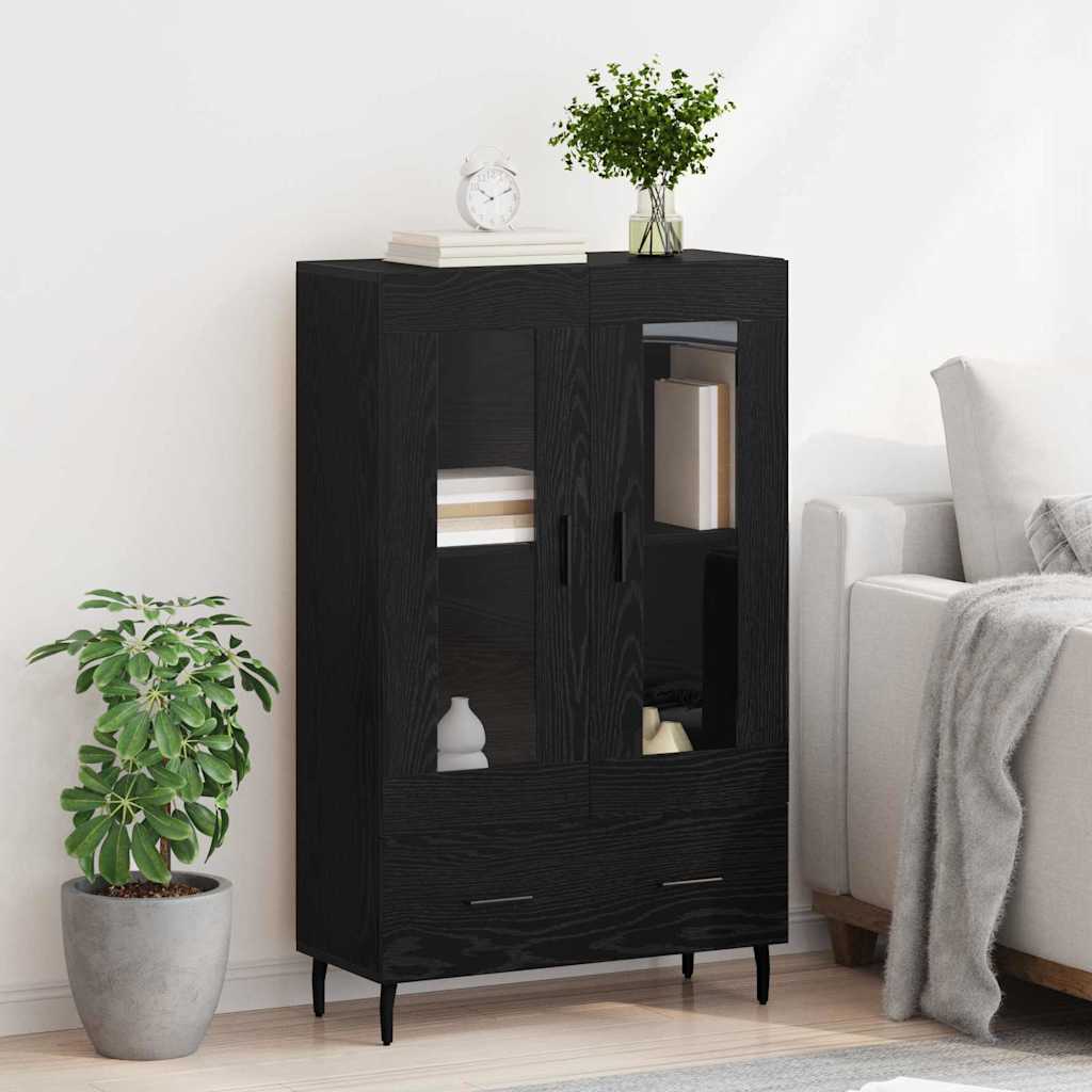 Highboard med skuffe Sort eg 69,5 x 31 x 115 cm Konstrueret træ
