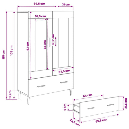 Highboard Sort eg 69,5 x 31 x 115 cm Konstrueret træ