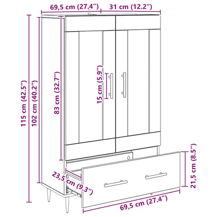 Highboard Artisan Egetræ 69,5 x 31 x 115 cm Konstrueret træ