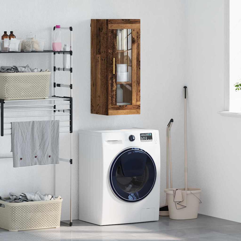 Vægskab Gammelt træ 34,5 x 34 x 90 cm Ingeniørtræ og glas