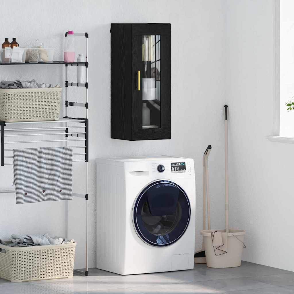 Vægskab Sort eg 34,5 x 34 x 90 cm Ingeniørtræ og glas