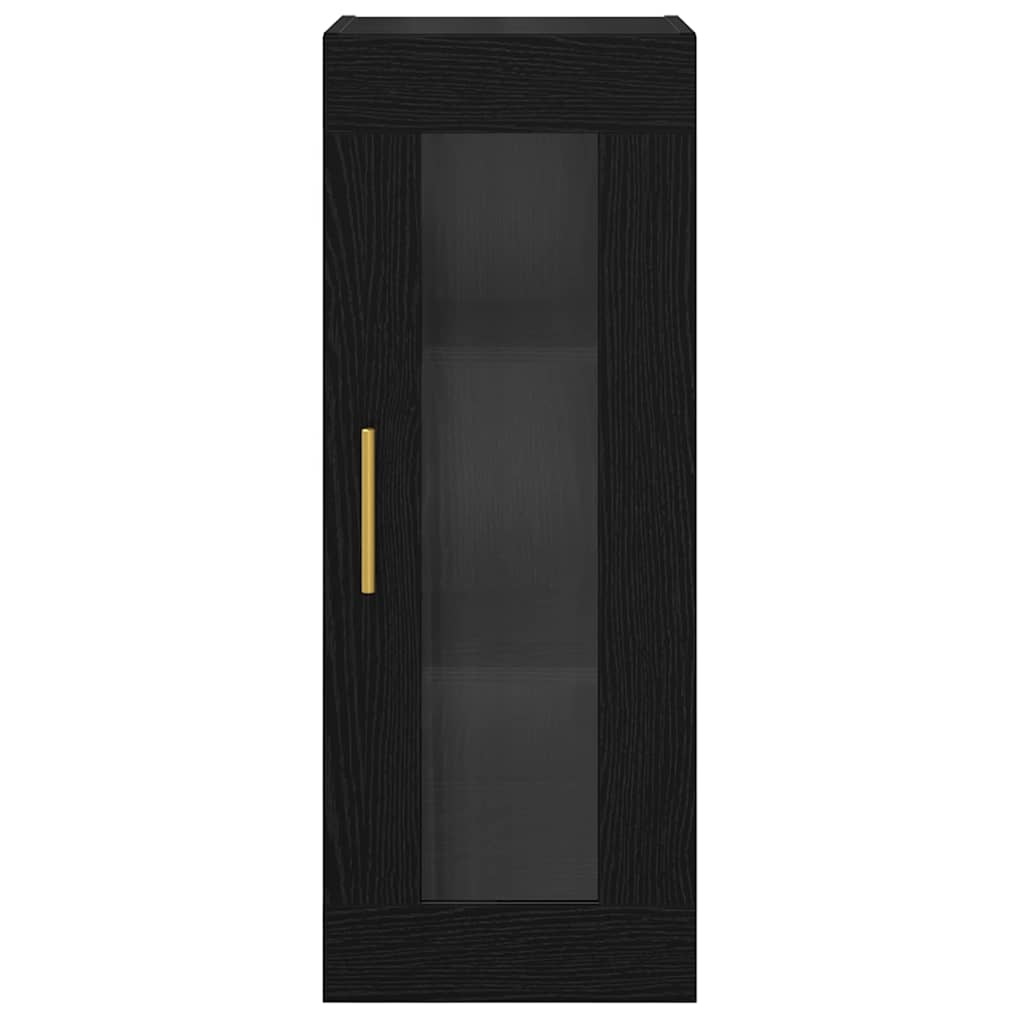 Vægskab Sort eg 34,5 x 34 x 90 cm Ingeniørtræ og glas