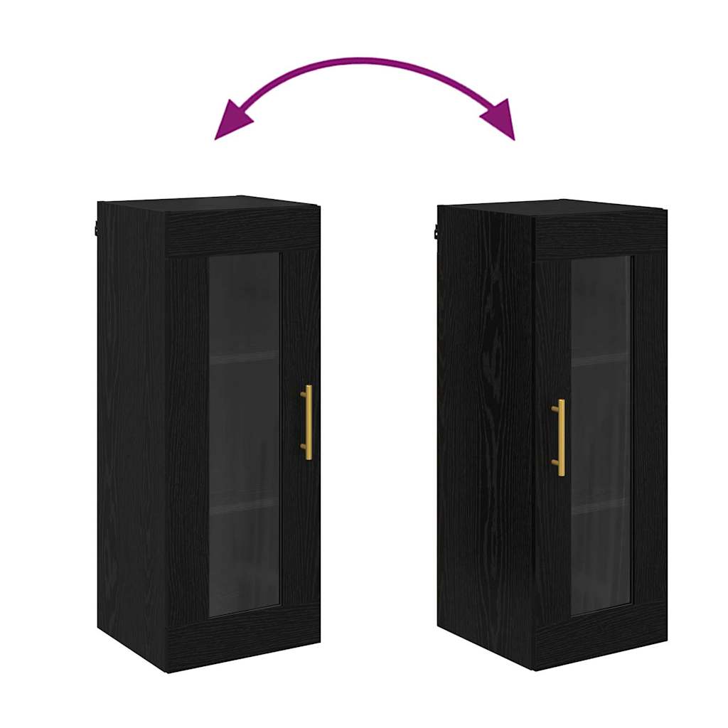 Vægskab Sort eg 34,5 x 34 x 90 cm Ingeniørtræ og glas