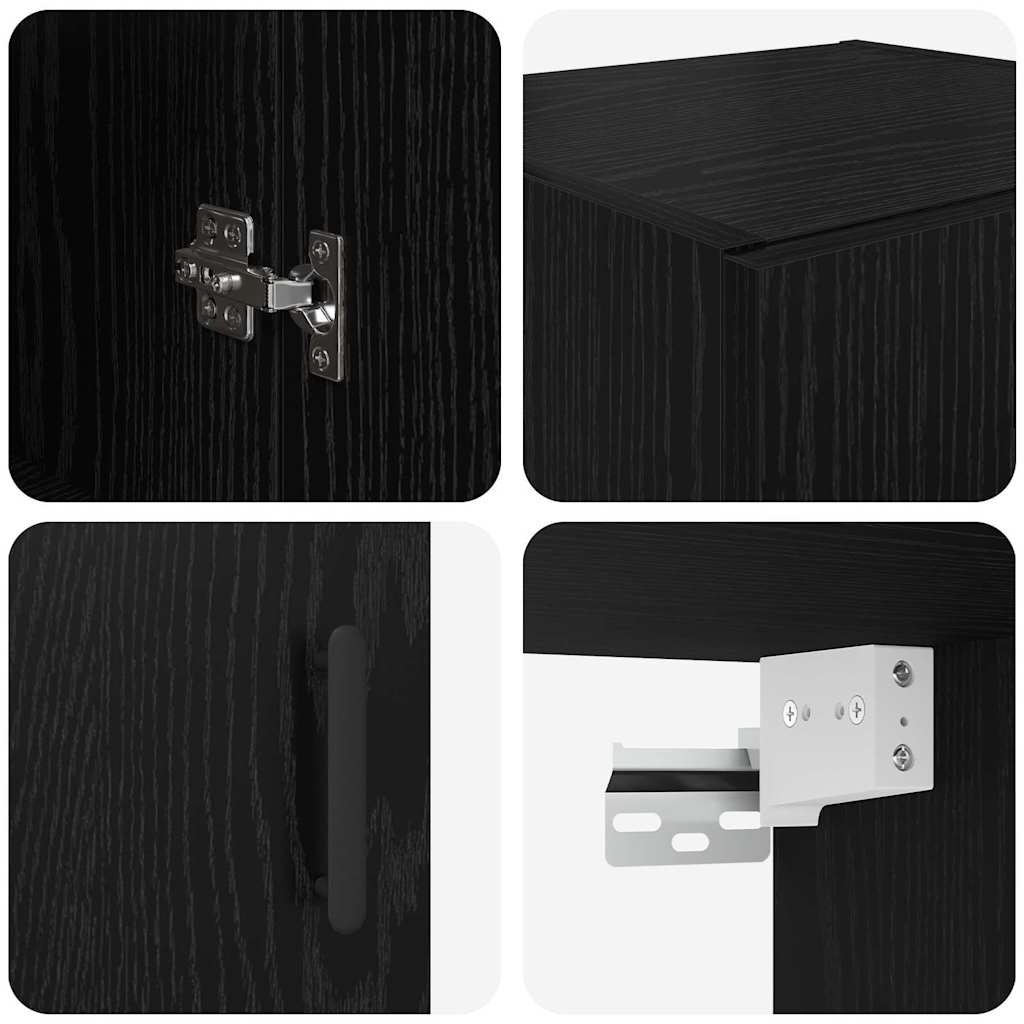 Vægskab Sort eg 34,5 x 34 x 90 cm Ingeniørtræ og glas