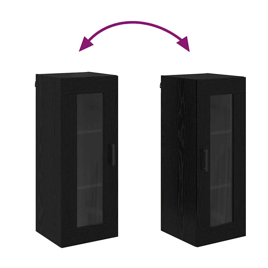 Vægskab Sort eg 34,5 x 34 x 90 cm Ingeniørtræ og glas